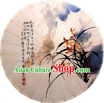 China Traditional Dance Handmade Umbrella Ink Printing Orchid Oil-paper Umbrella Stage Performance Props Umbrellas