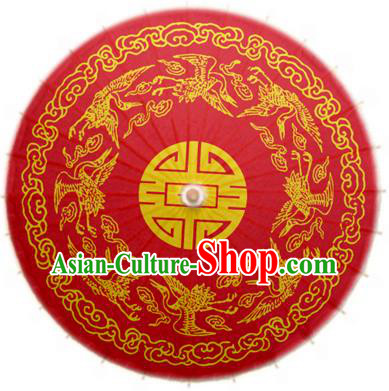 China Traditional Dance Handmade Umbrella Printing Crane Red Oil-paper Umbrella Stage Performance Props Umbrellas