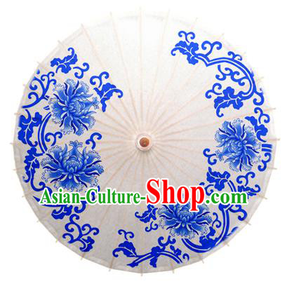 China Traditional Dance Handmade Umbrella Printing Blue Peony Oil-paper Umbrella Stage Performance Props Umbrellas