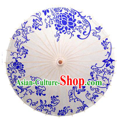 China Traditional Dance Handmade Umbrella Blue and White Porcelain Peony Oil-paper Umbrella Stage Performance Props Umbrellas