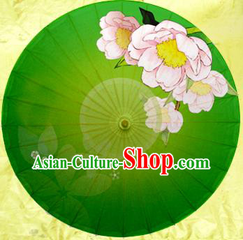 China Traditional Dance Handmade Umbrella Painting Flower Green Oil-paper Umbrella Stage Performance Props Umbrellas