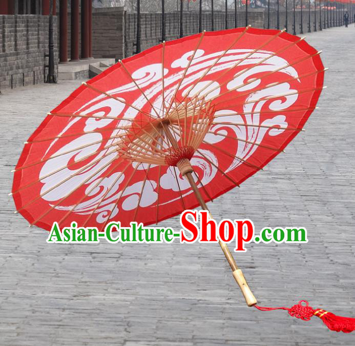 China Traditional Dance Handmade Umbrella Wedding Red Auspicious Clouds Oil-paper Umbrella Stage Performance Props Umbrellas