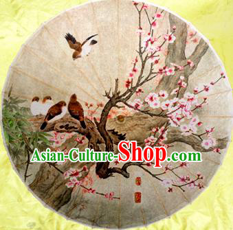 Handmade China Traditional Dance Painting Peach Blossom Birds Umbrella Oil-paper Umbrella Stage Performance Props Umbrellas