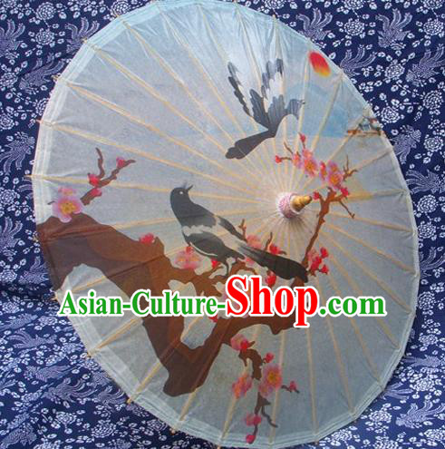 Handmade China Traditional Dance Painting Wintersweet Magpie Umbrella Oil-paper Umbrella Stage Performance Props Umbrellas