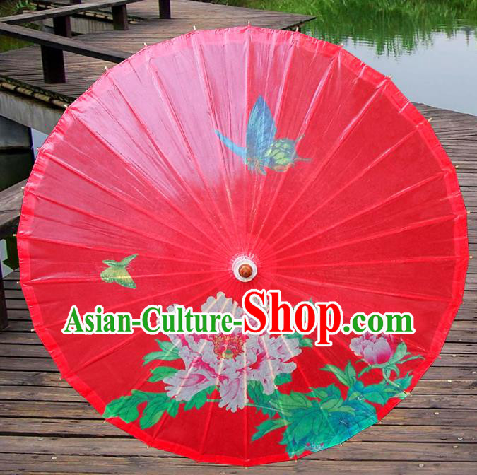 Handmade China Traditional Dance Painting Peony Wedding Red Umbrella Oil-paper Umbrella Stage Performance Props Umbrellas