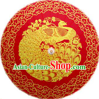 Handmade China Traditional Dance Painting Phoenix Wedding Red Umbrella Oil-paper Umbrella Stage Performance Props Umbrellas