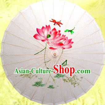 Handmade China Traditional Dance Painting Red Lotus Umbrella Oil-paper Umbrella Stage Performance Props Umbrellas