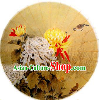 Handmade China Traditional Dance Ink Painting Chrysanthemum Yellow Umbrella Oil-paper Umbrella Stage Performance Props Umbrellas