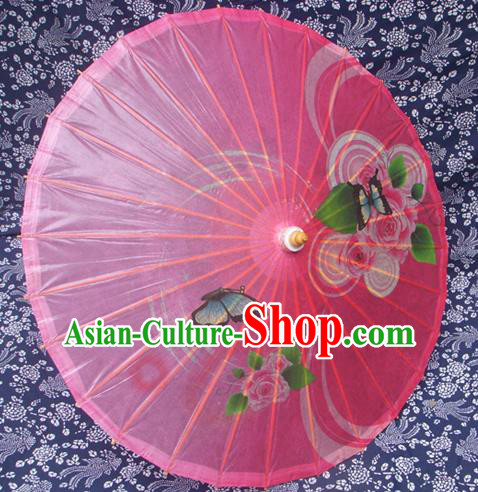 Handmade China Traditional Folk Dance Umbrella Painting Rose Pink Oil-paper Umbrella Stage Performance Props Umbrellas