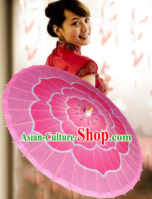 China Traditional Dance Handmade Umbrella Classical Printing Flower Wedding Pink Oil-paper Umbrella Stage Performance Props Umbrellas