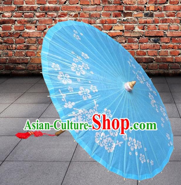 Handmade China Traditional Dance Umbrella Classical Printing Flowers Blue Oil-paper Umbrella Stage Performance Props Umbrellas