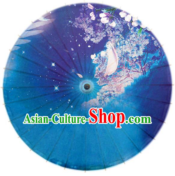 Handmade China Traditional Dance Umbrella Classical Printing Blue Oil-paper Umbrella Stage Performance Props Umbrellas