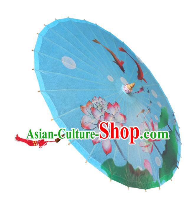 Handmade China Traditional Dance Umbrella Classical Painting Lotus Blue Oil-paper Umbrella Stage Performance Props Umbrellas