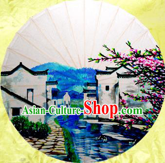 Handmade China Traditional Dance Umbrella Classical Painting Jiangnan Watertown Oil-paper Umbrella Stage Performance Props Umbrellas