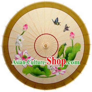 Handmade China Traditional Dance Umbrella Classical Painting Lotus Flowers Oil-paper Umbrella Stage Performance Props Umbrellas