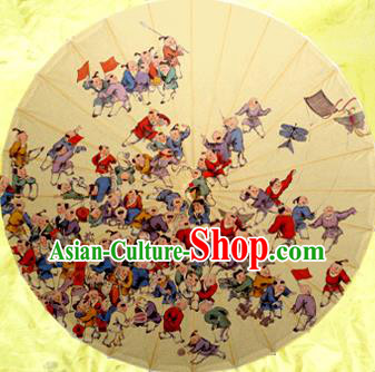 Handmade China Traditional Dance Wedding Umbrella Playing Hundred Children Oil-paper Umbrella Stage Performance Props Umbrellas