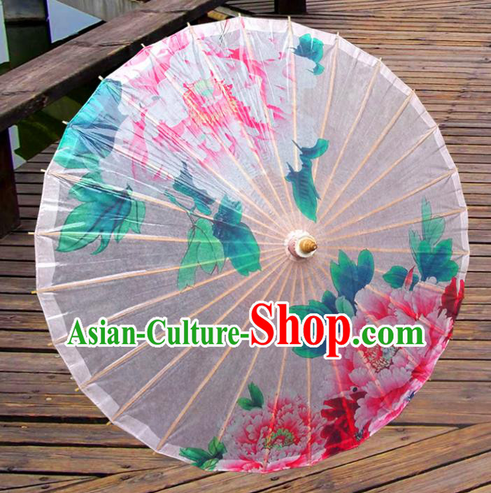 Handmade China Traditional Dance Wedding Umbrella Printing Peony White Oil-paper Umbrella Stage Performance Props Umbrellas