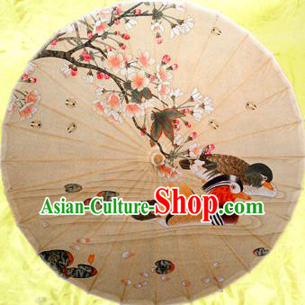 Handmade China Traditional Dance Wedding Umbrella Classical Painting Mandarin Duck Oil-paper Umbrella Stage Performance Props Umbrellas