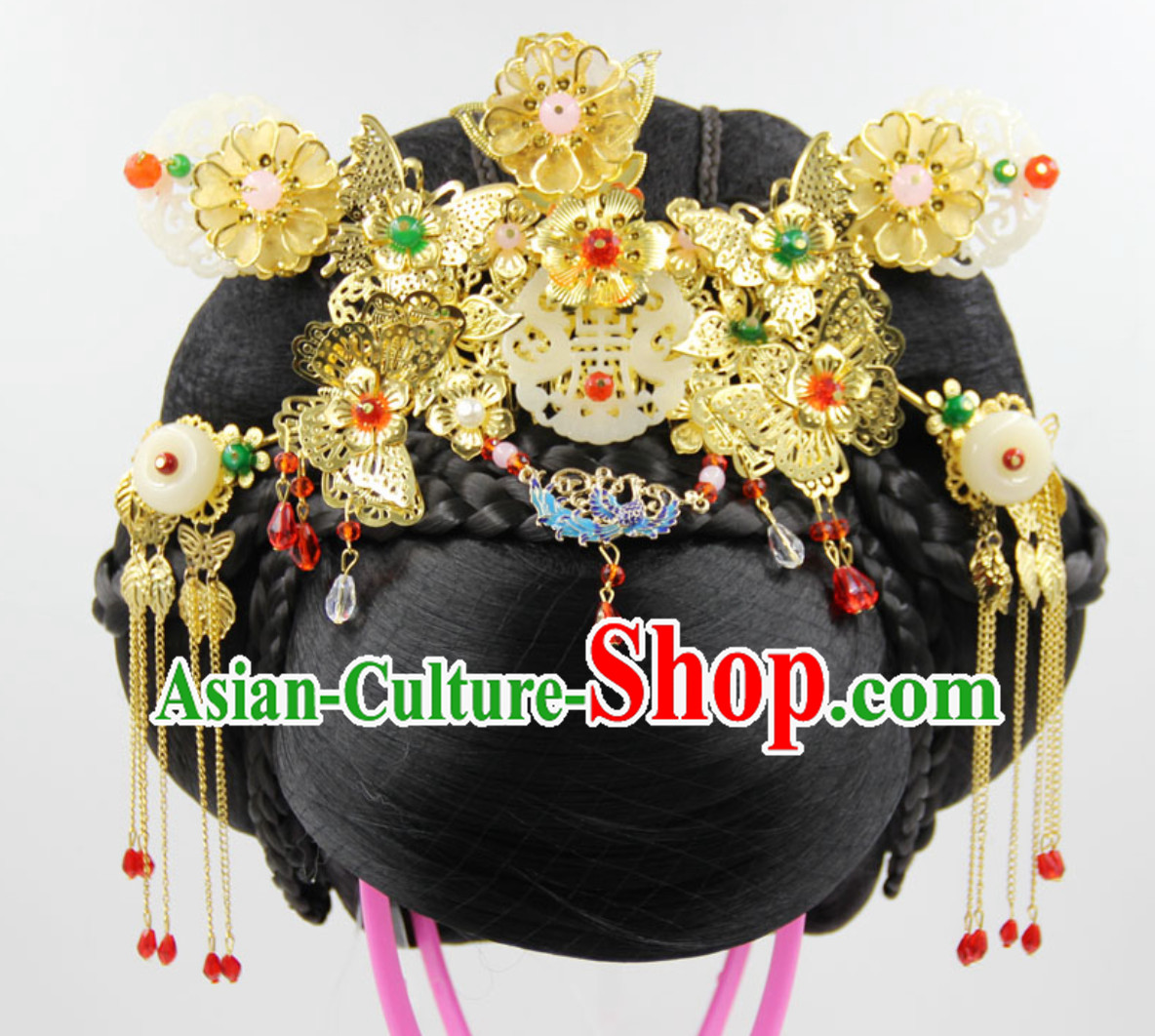 Handmade Chinese Ancient Style Empress Black Wig and Hair Jewelry Set