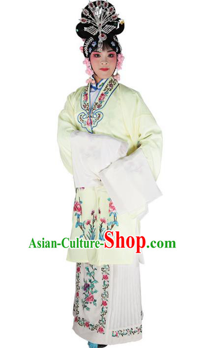 Chinese Beijing Opera Diva Embroidered Yellow Costume, China Peking Opera Actress Embroidery Clothing