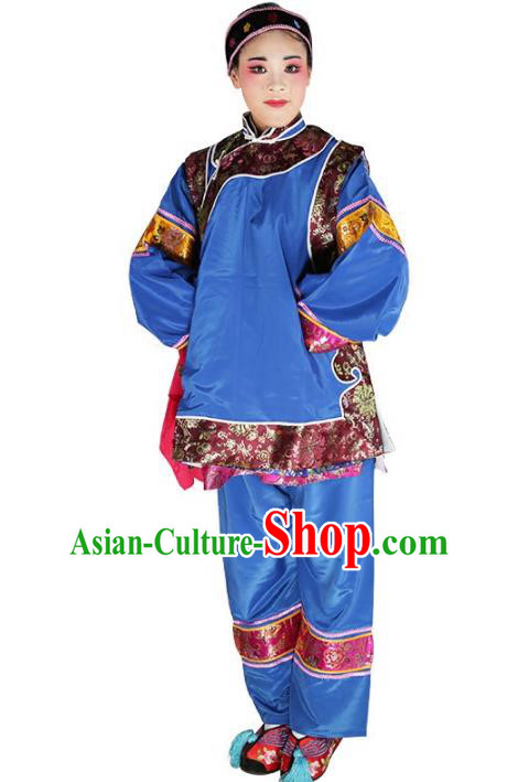 Chinese Beijing Opera Landlord Shiva Embroidered Blue Costume, China Peking Opera Pantaloon Embroidery Clothing