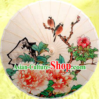 Handmade China Traditional Folk Dance Umbrella Painting Peony Birds Oil-paper Umbrella Stage Performance Props Umbrellas