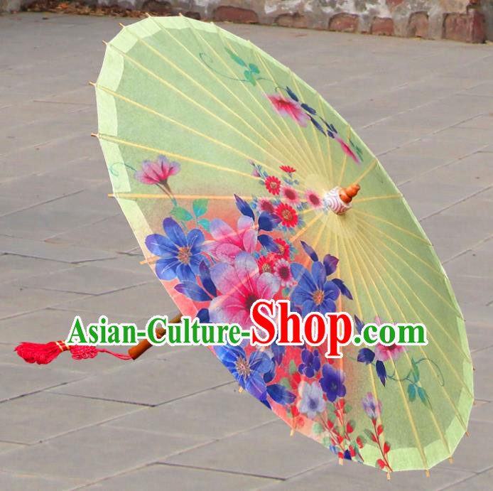 Handmade China Traditional Folk Dance Umbrella Painting Flowers Yellow Oil-paper Umbrella Stage Performance Props Umbrellas