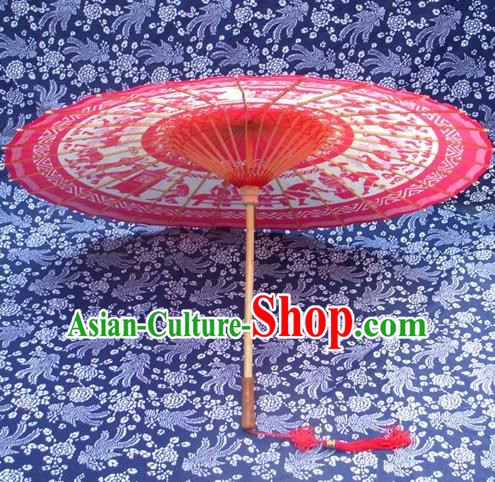Handmade China Traditional Folk Dance Umbrella Painting Bride Red Oil-paper Umbrella Stage Performance Props Umbrellas