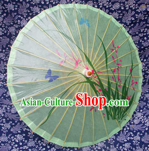 Handmade China Traditional Folk Dance Umbrella Painting Orchid Green Oil-paper Umbrella Stage Performance Props Umbrellas