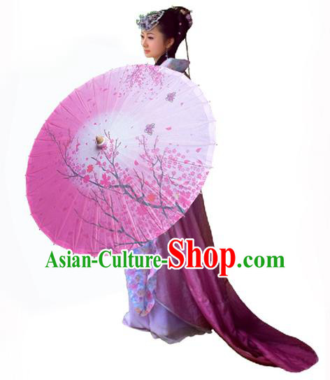 Handmade China Traditional Folk Dance Umbrella Painting Wintersweet Pink Oil-paper Umbrella Stage Performance Props Umbrellas