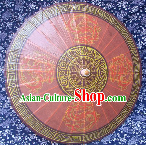 Handmade China Traditional Folk Dance Umbrella Painting Dragons Red Oil-paper Umbrella Stage Performance Props Umbrellas