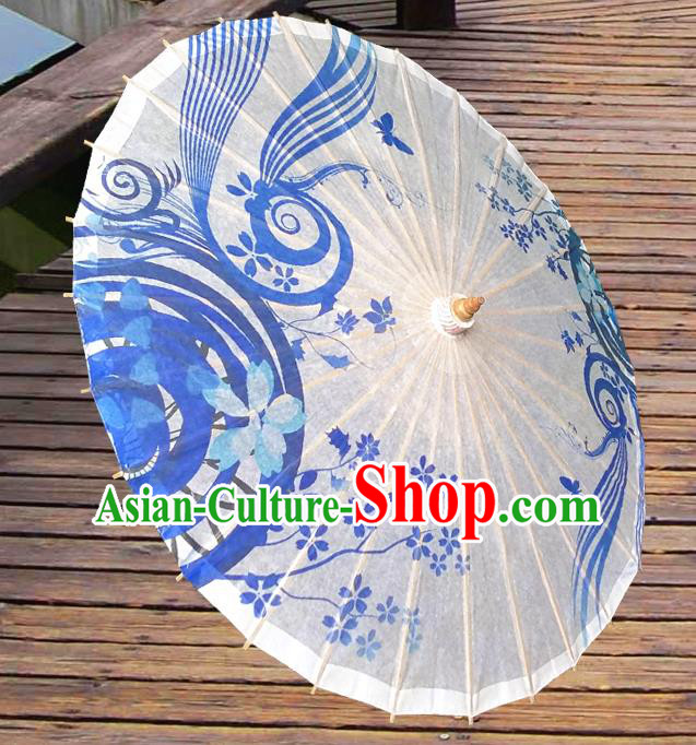 Handmade China Traditional Folk Dance Umbrella Printing White Oil-paper Umbrella Stage Performance Props Umbrellas