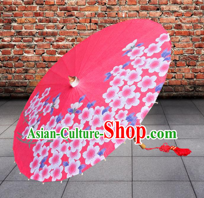 China Traditional Folk Dance Umbrella Hand Painting Flowers Red Oil-paper Umbrella Stage Performance Props Umbrellas