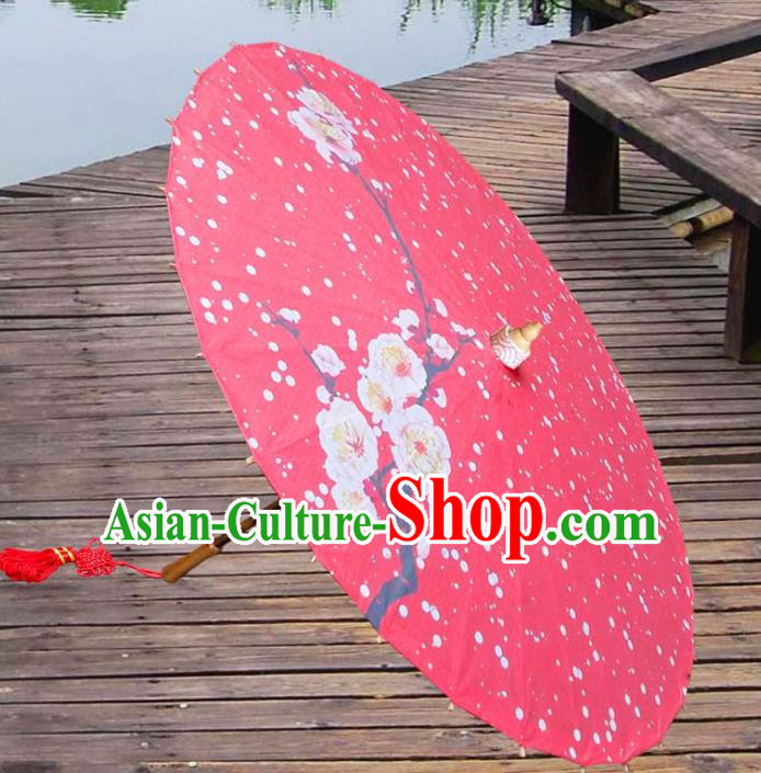 China Traditional Folk Dance Umbrella Hand Painting Plum Blossom Red Wedding Oil-paper Umbrella Stage Performance Props Umbrellas
