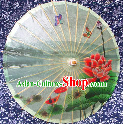 Handmade China Traditional Folk Dance Umbrella Printing Lotus Green Oil-paper Umbrella Stage Performance Props Umbrellas