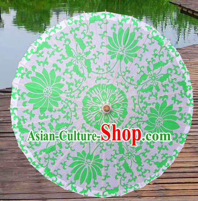 China Traditional Folk Dance Paper Umbrella Hand Painting Lotus Green Oil-paper Umbrella Stage Performance Props Umbrellas