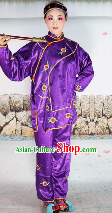 Chinese Beijing Opera Landlord Shiva Embroidered Purple Costume, China Peking Opera Pantaloon Embroidery Clothing