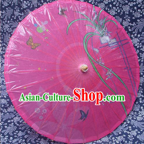 Handmade China Traditional Folk Dance Umbrella Stage Performance Props Umbrellas Printing Orchid Pink Oil-paper Umbrella