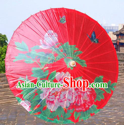 Handmade China Traditional Folk Dance Umbrella Stage Performance Props Umbrellas Printing Peony Red Oil-paper Umbrella