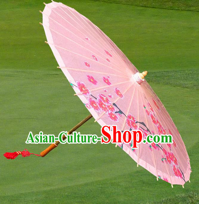 Handmade China Traditional Folk Dance Umbrella Stage Performance Props Umbrellas Printing Wintersweet Pink Oil-paper Umbrella