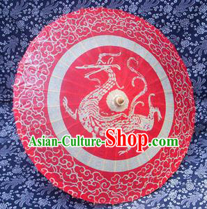 Handmade China Traditional Folk Dance Umbrella Stage Performance Props Umbrellas Printing Dragon Red Oil-paper Umbrella