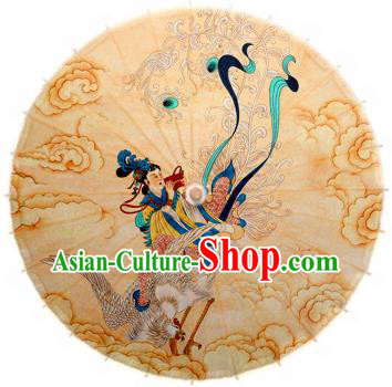 Handmade China Traditional Folk Dance Umbrella Stage Performance Props Umbrellas Printing Apsara Crane Oil-paper Umbrella