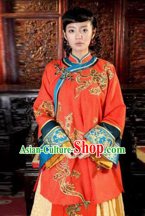 Traditional Chinese Ancient Qing Dynasty Young Mistress Embroidered Red Xiuhe Suit Clothing for Women