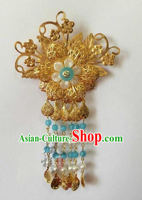 Asian China Handmade Classical Hair Accessories Hairpins Blue Beads Tassel Step Shake