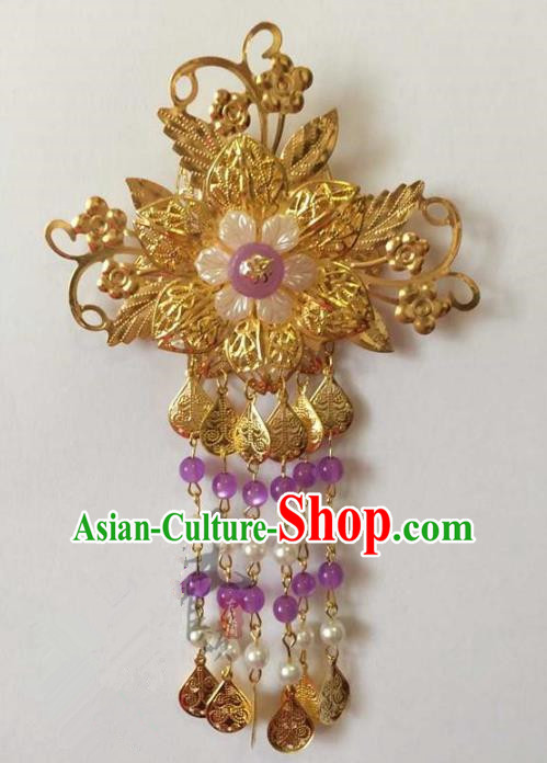 Asian China Handmade Classical Hair Accessories Hairpins Purple Beads Tassel Step Shake
