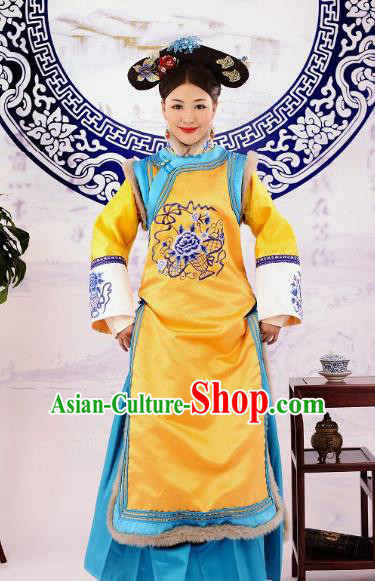 Traditional Chinese Ancient Qing Dynasty Imperial Empress Manchu Palace Lady Embroidered Costume for Women