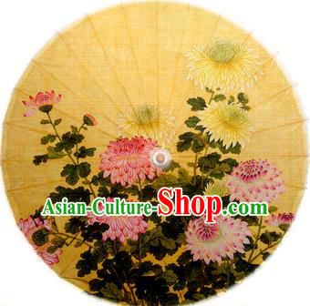 Handmade China Traditional Folk Dance Umbrella Stage Performance Props Umbrellas Printing Chrysanthemum Yellow Oil-paper Umbrella