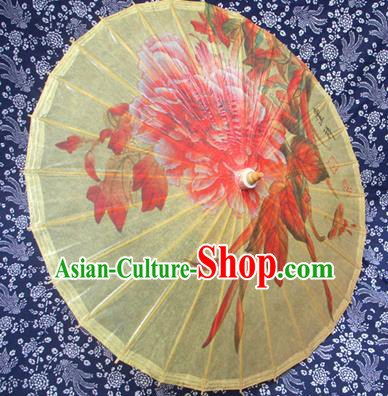 Handmade China Traditional Folk Dance Umbrella Stage Performance Props Umbrellas Printing Flowers Yellow Oil-paper Umbrella