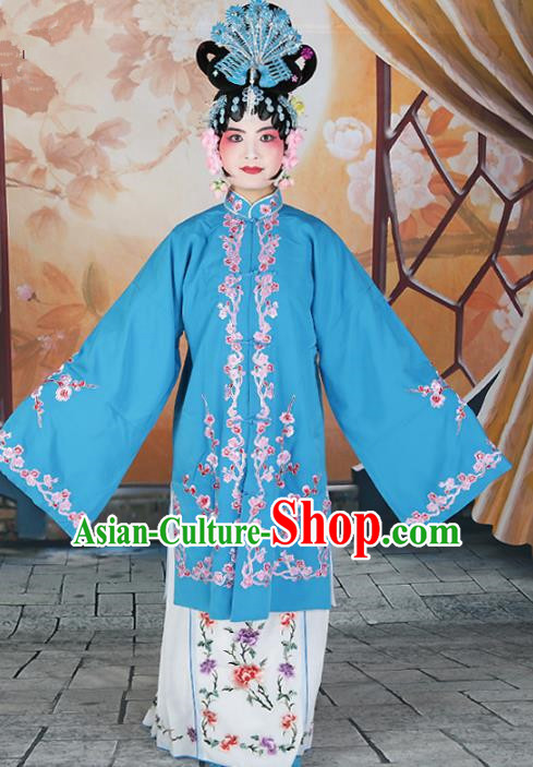 Chinese Beijing Opera Actress Princess Embroidered Blue Costume, China Peking Opera Diva Embroidery Clothing