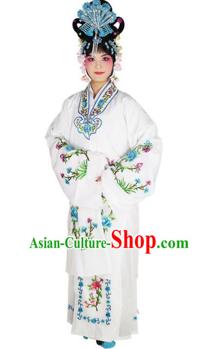 Chinese Beijing Opera Actress Princess Embroidered White Costume, China Peking Opera Diva Embroidery Clothing